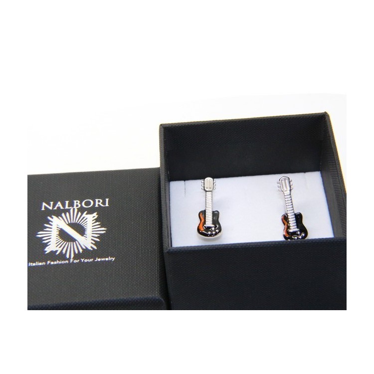NLB|Gemelli Uomo chitarra elettrica per camicia in Argento 925 smalto nero realizzati a mano
