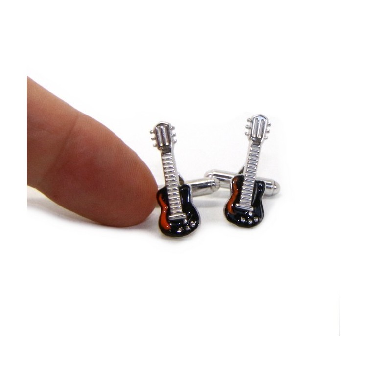 NLB|Mens Cufflinks for electric guitar shirt Silver 925 black enamel handmade