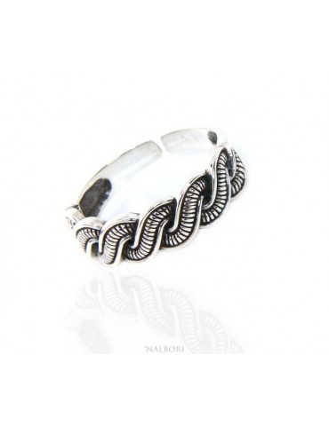Argento 925 : Anello fede uomo donna fascia treccia intrecciato aperto regolabile scuro