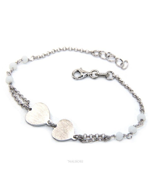 Bracciale uomo donna Argento 925 lavorazione a rosario cristallo rosso con doppio cuore satinato 16,50 - 19,50 cm Bracciale uomo donna Argento 925 lavorazione a rosario cristallo rosso con doppio cuore satinato 16,50 - 19,50 cm