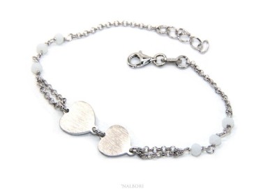 NLB|Bracelet man woman Silver 925 rosary working red crystal with double satin heart 16.50 - 19.50 cm
