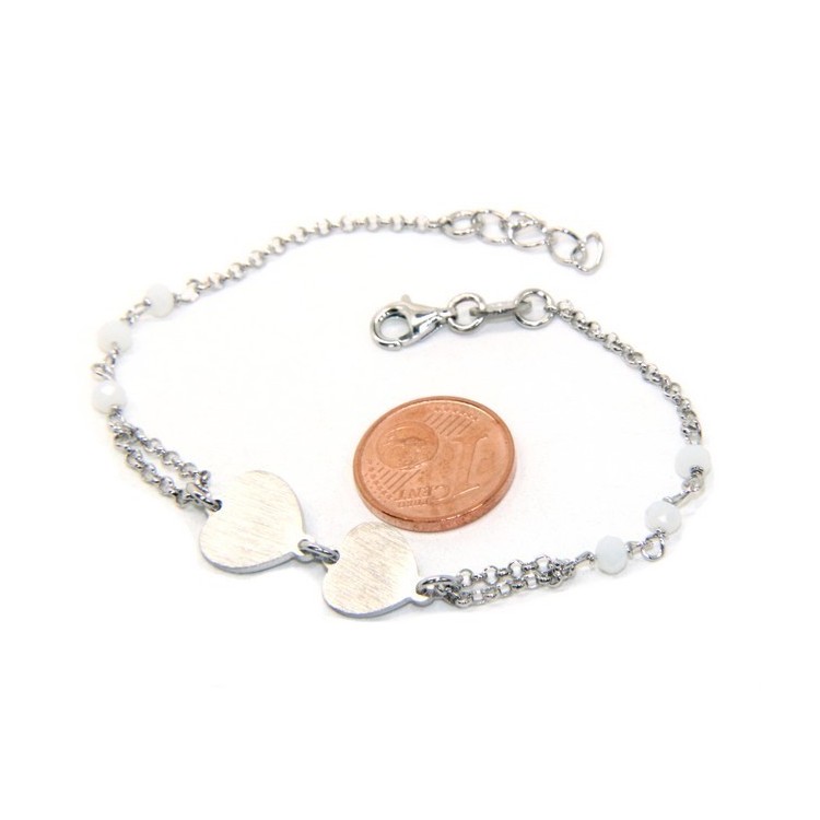 NLB|Bracelet man woman Silver 925 rosary working red crystal with double satin heart 16.50 - 19.50 cm