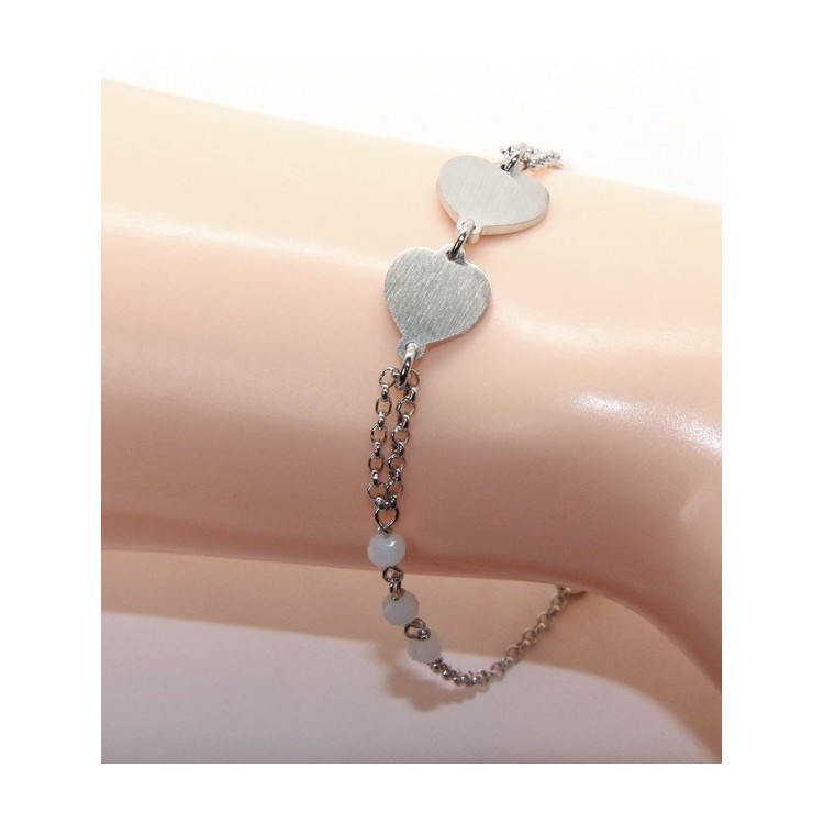 NLB|Bracelet man woman Silver 925 rosary working red crystal with double satin heart 16.50 - 19.50 cm
