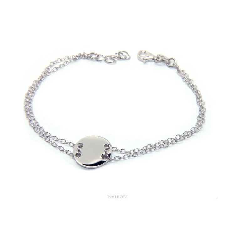 NLB|647/5000 Bracelet man woman 925 Sterling Silver with central button rhodium 17,00 - 20.00 cm