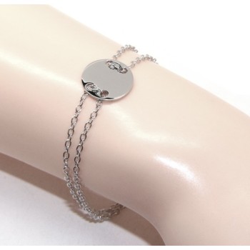 NLB|647/5000 Bracelet man woman 925 Sterling Silver with central button rhodium 17,00 - 20.00 cm