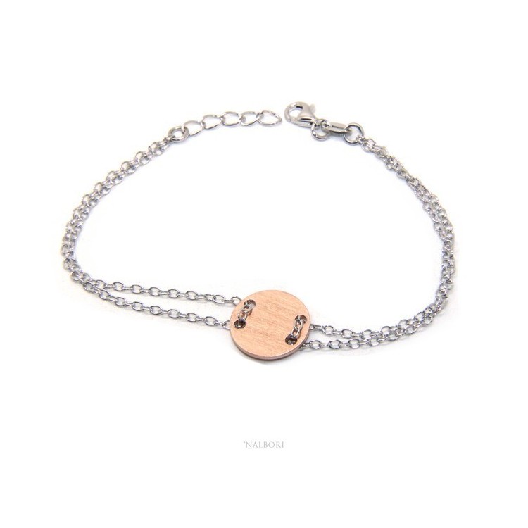 NLB|647/5000 Bracelet man woman 925 Sterling Silver with central button rosa satin 17,00 - 20.00 cm