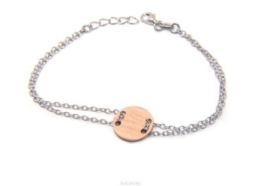 NLB|Bracciale uomo donna Argento 925 con bottone centrale rosa satinato 17,00 - 20,00 cm