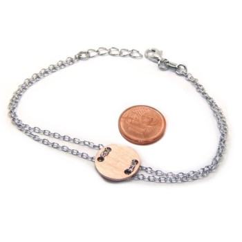 NLB|647/5000 Bracelet man woman 925 Sterling Silver with central button rosa satin 17,00 - 20.00 cm
