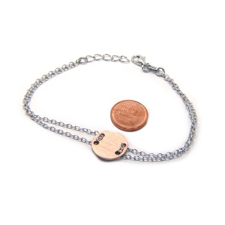 NLB|647/5000 Bracelet man woman 925 Sterling Silver with central button rosa satin 17,00 - 20.00 cm