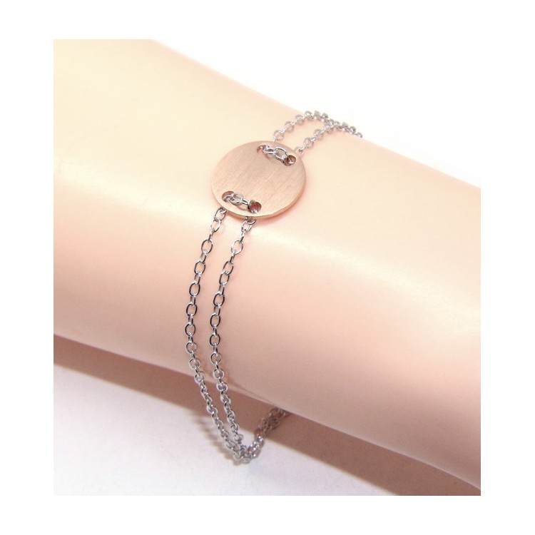 NLB|Bracciale uomo donna Argento 925 con bottone centrale rosa satinato 17,00 - 20,00 cm