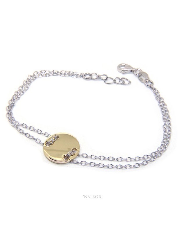 647/5000 Bracelet man woman 925 Sterling Silver with central button yellow gold plate 17,00 - 20.00 cm 647/5000 Bracelet man woman 925 Sterling Silver with central button yellow gold plate 17,00 - 20.00 cm