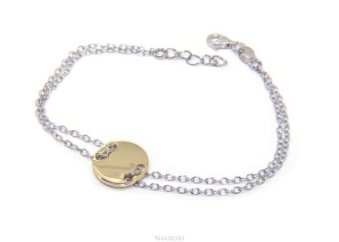 NLB|Bracciale uomo donna Argento 925 con bottone centrale bagno oro giallo 17,00 - 20,00 cm