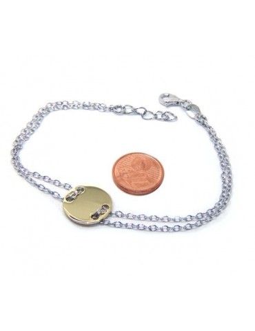 647/5000 Bracelet man woman 925 Sterling Silver with central button yellow gold plate 17,00 - 20.00 cm