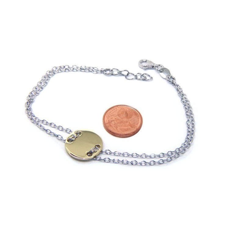 NLB|Bracciale uomo donna Argento 925 con bottone centrale bagno oro giallo 17,00 - 20,00 cm