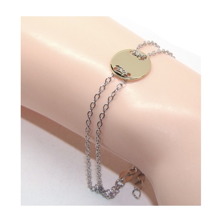 NLB|Bracciale uomo donna Argento 925 con bottone centrale bagno oro giallo 17,00 - 20,00 cm
