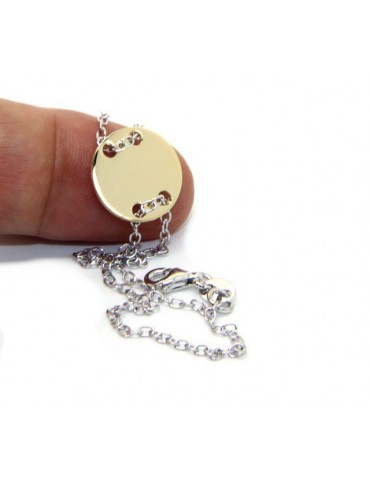 647/5000 Bracelet man woman 925 Sterling Silver with central button yellow gold plate 17,00 - 20.00 cm