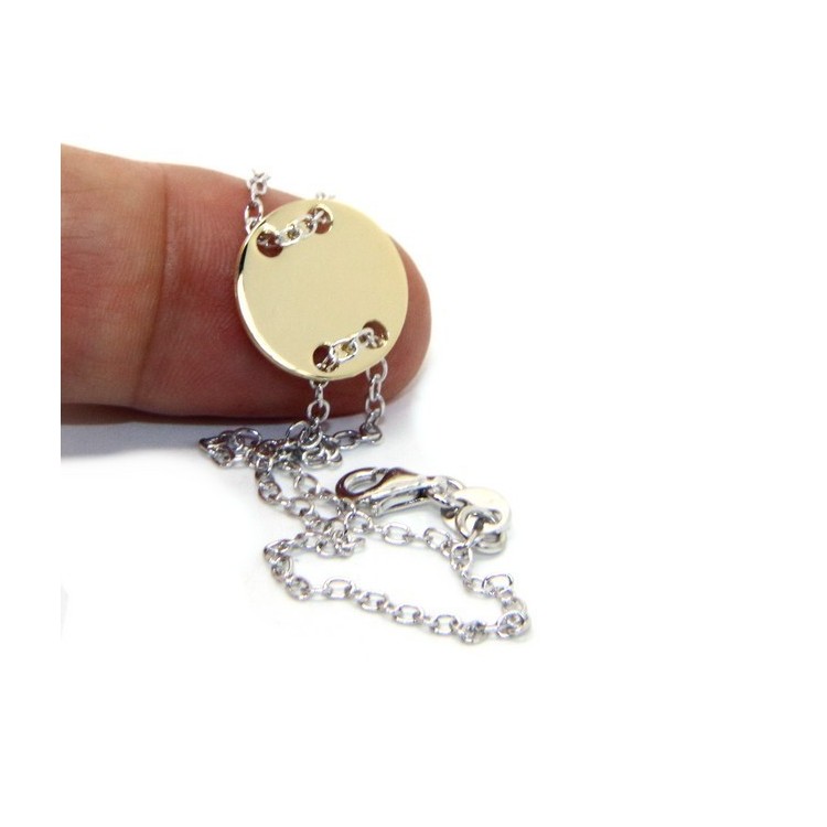 NLB|647/5000 Bracelet man woman 925 Sterling Silver with central button yellow gold plate 17,00 - 20.00 cm