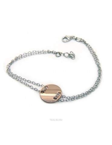 647/5000 Bracelet man woman 925 Sterling Silver with central button rose gold plate 17,00 - 20.00 cm