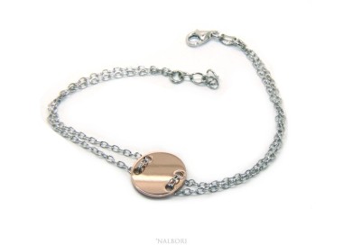 NLB|Bracciale uomo donna Argento 925 con bottone centrale bagno oro rosa 17,00 - 20,00 cm