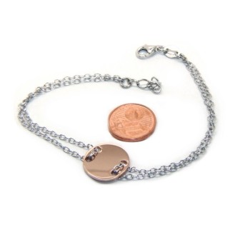 NLB|Bracciale uomo donna Argento 925 con bottone centrale bagno oro rosa 17,00 - 20,00 cm