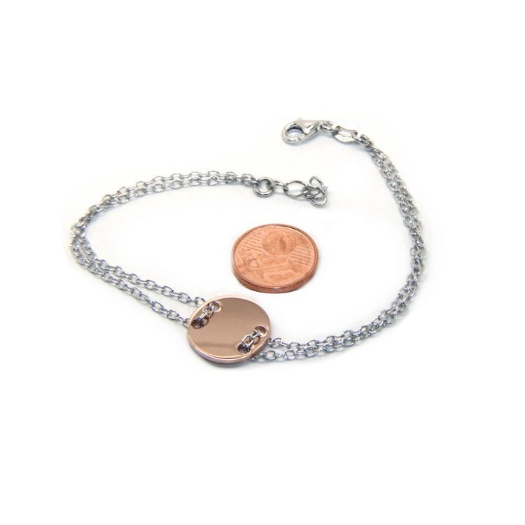 NLB|Bracciale uomo donna Argento 925 con bottone centrale bagno oro rosa 17,00 - 20,00 cm