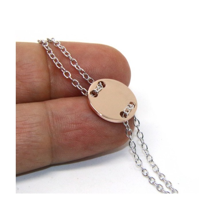 NLB|647/5000 Bracelet man woman 925 Sterling Silver with central button rose gold plate 17,00 - 20.00 cm