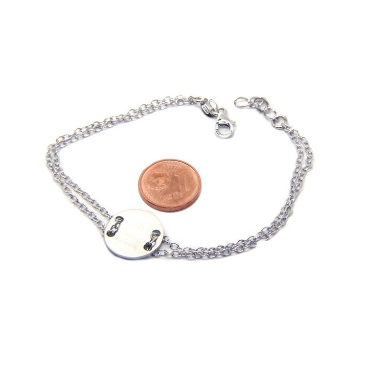 NLB|Bracciale uomo donna Argento 925 con bottone centrale bagno oro bianco satinato 17,00 - 20,00 cm