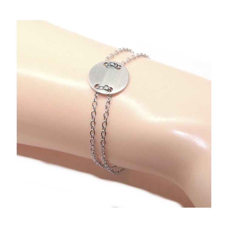 NLB|647/5000 Bracelet man woman 925 Sterling Silver with central button white gold plate 17,00 - 20.00 cm