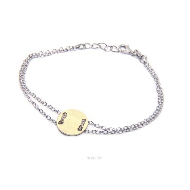 NLB|647/5000 Bracelet man woman 925 Sterling Silver with central button yellow gold plate 17,00 - 20.00 cm