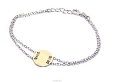 NLB|Bracciale uomo donna Argento 925 con bottone centrale bagno oro giallo satinato  17,00 - 20,00 cm