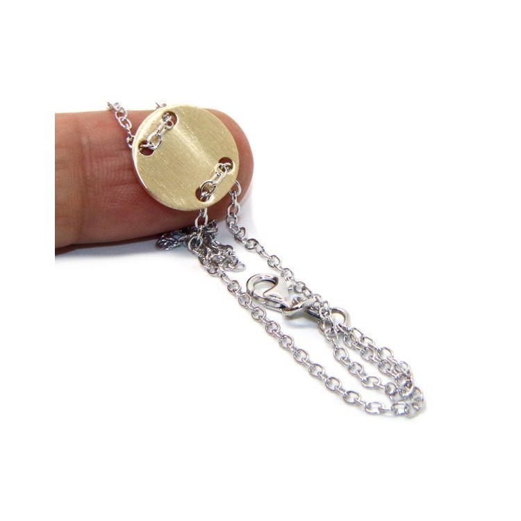 NLB|Bracciale uomo donna Argento 925 con bottone centrale bagno oro giallo satinato  17,00 - 20,00 cm