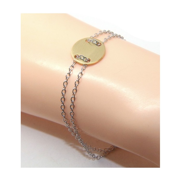 NLB|Bracciale uomo donna Argento 925 con bottone centrale bagno oro giallo satinato  17,00 - 20,00 cm
