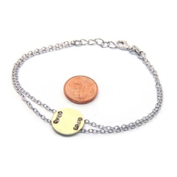 NLB|647/5000 Bracelet man woman 925 Sterling Silver with central button yellow gold plate 17,00 - 20.00 cm