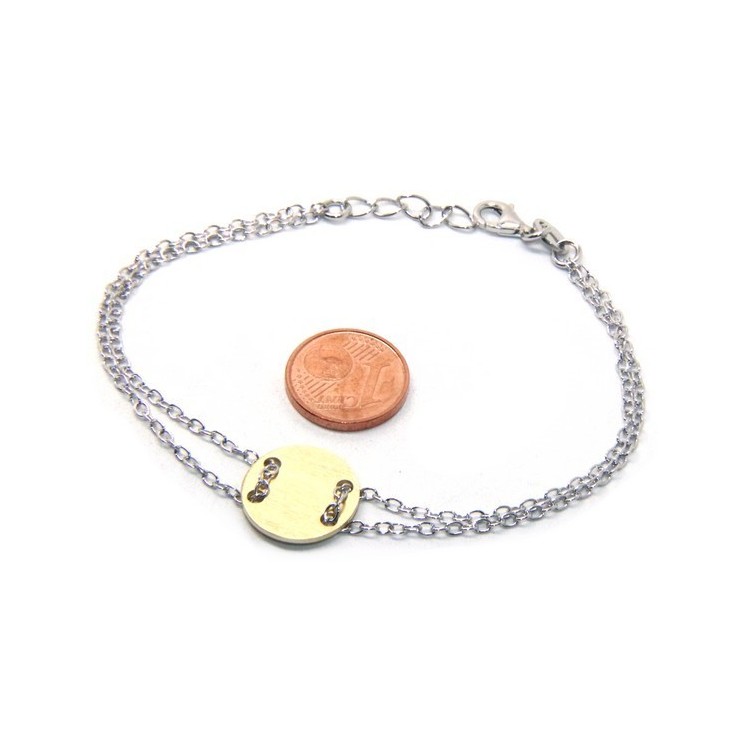 NLB|647/5000 Bracelet man woman 925 Sterling Silver with central button yellow gold plate 17,00 - 20.00 cm