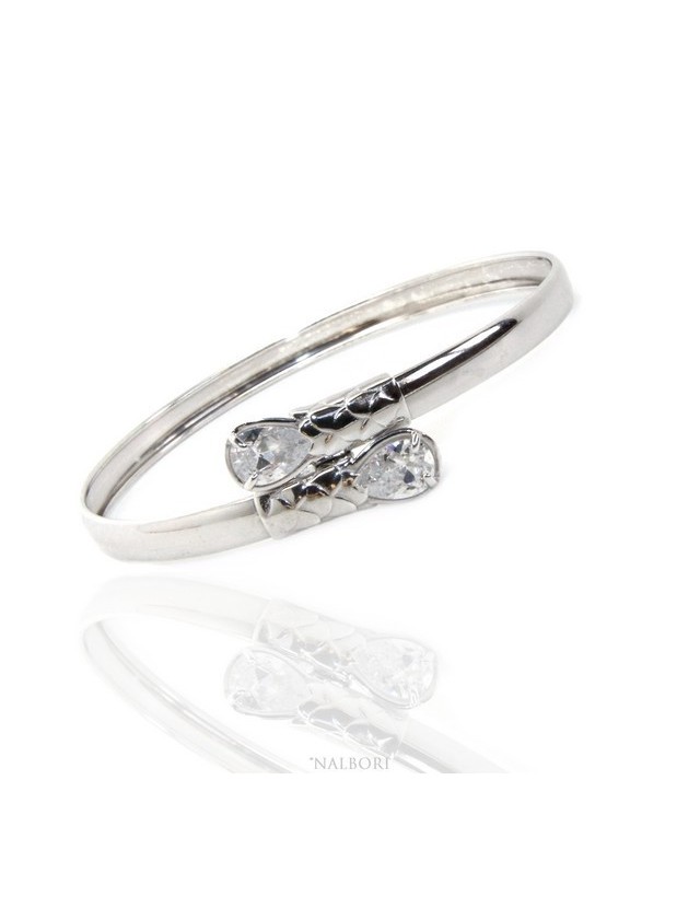 ARGENTO 925 : Bracciale donna schiava aperto contrarie' zircone bianco goccia 2 griffe ARGENTO 925 : Bracciale donna schiava aperto contrarie' zircone bianco goccia 2 griffe