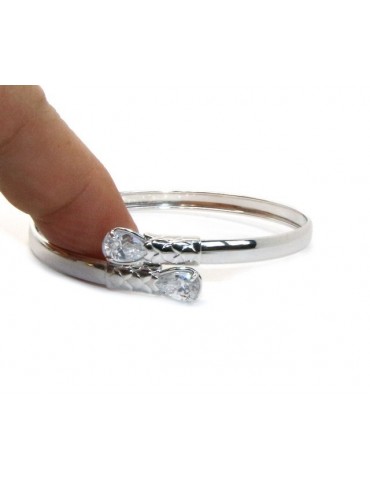 ARGENTO 925 : Bracciale donna schiava aperto contrarie' zircone bianco goccia 2 griffe