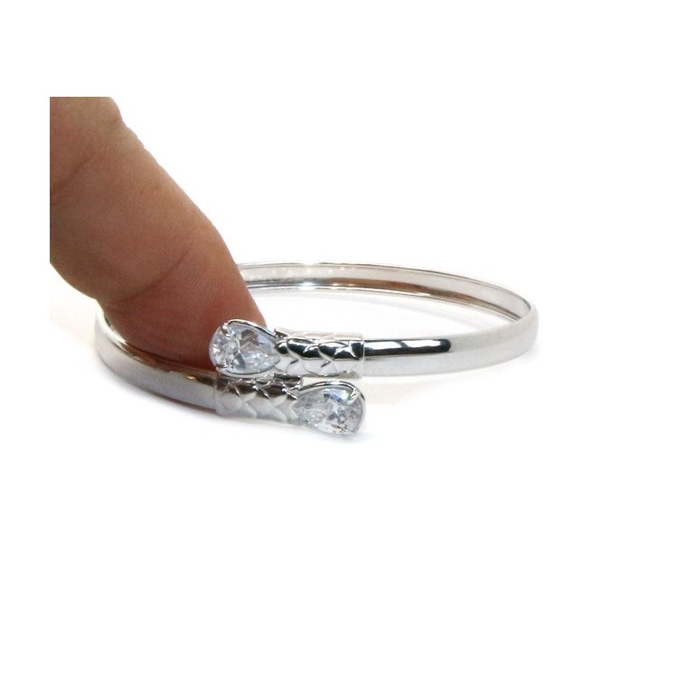 NLB|SILVER 925: Woman slave bracelet open contrarie 'white zircon drop 2 griffe