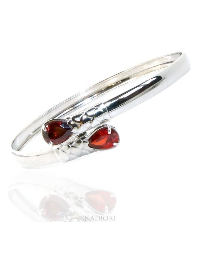 ARGENTO 925 : Bracciale donna schiava aperto contrarie' zircone rosa goccia 2 griffe ARGENTO 925 : Bracciale donna schiava aperto contrarie' zircone rosa goccia 2 griffe