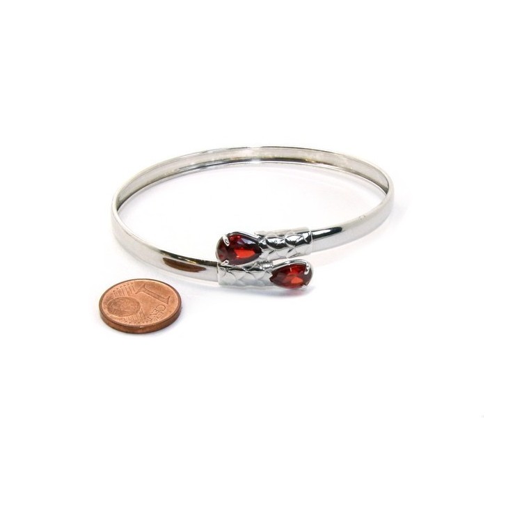 NLB|ARGENTO 925 : Bracciale donna schiava aperto contrarie' zircone rosa goccia 2 griffe