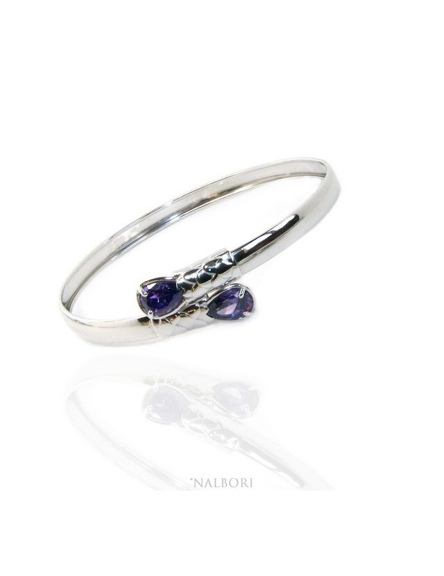 ARGENTO 925 : Bracciale donna schiava aperto contrarie' zircone verde goccia 2 griffe ARGENTO 925 : Bracciale donna schiava aperto contrarie' zircone verde goccia 2 griffe