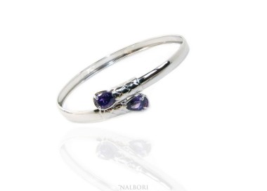 NLB|SILVER 925: Woman slave bracelet open contrarie green zircon drop 2 griffe