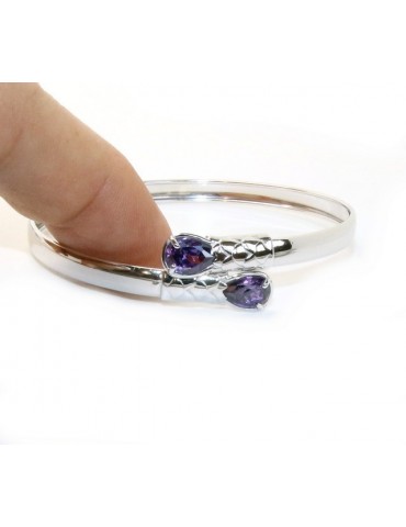ARGENTO 925 : Bracciale donna schiava aperto contrarie' zircone verde  goccia 2 griffe