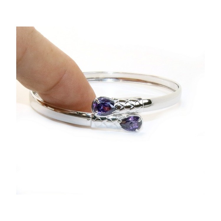 NLB|ARGENTO 925 : Bracciale donna schiava aperto contrarie' zircone verde  goccia 2 griffe