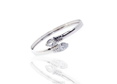NLB|SILVER 925: Woman slave bracelet open contrarie 'white zircon drop 4 griffe