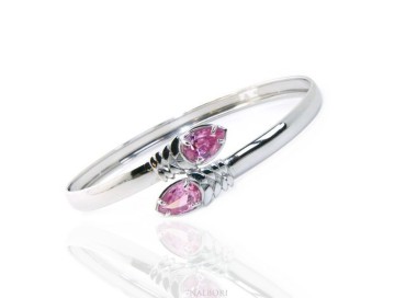 NLB|ARGENTO 925 : Bracciale donna schiava aperto contrarie' zircone rosa goccia 4 griffe
