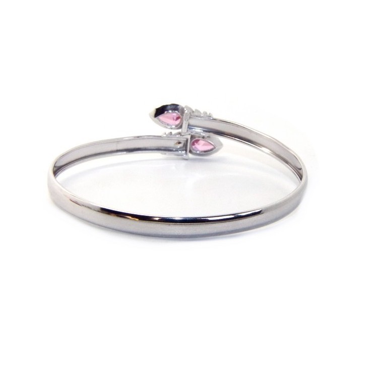 NLB|ARGENTO 925 : Bracciale donna schiava aperto contrarie' zircone rosa goccia 4 griffe