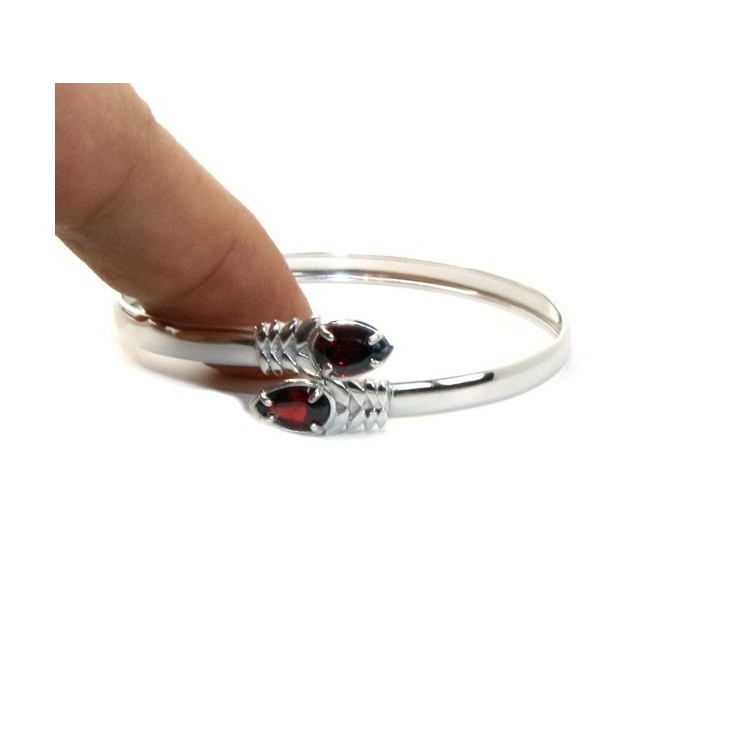 NLB|ARGENTO 925 : Bracciale donna schiava aperto contrarie' zircone rosa goccia 4 griffe