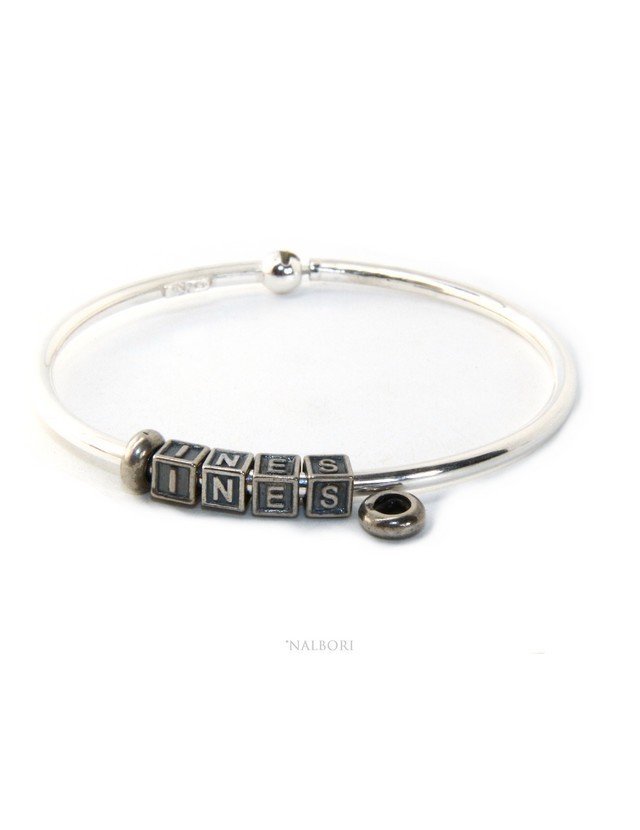 ARGENTO 925 : Bracciale donna uomo CHARME chiusura brevettata ovale - Nalbori componibili - con 2 STOP 4 lettere INES ARGENTO 925 : Bracciale donna uomo CHARME chiusura brevettata ovale - Nalbori componibili - con 2 STOP 4 lettere INES