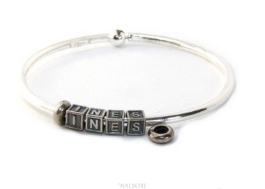NLB|ARGENTO 925 : Bracciale donna uomo CHARME chiusura brevettata ovale - Nalbori componibili - con 2 STOP 4 lettere INES