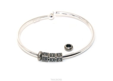 NLB|SILVER 925: Man's Christening Charme patented Oval Closure - Modular Sweatshirts - with 2 STOP and  3 letters LIA
